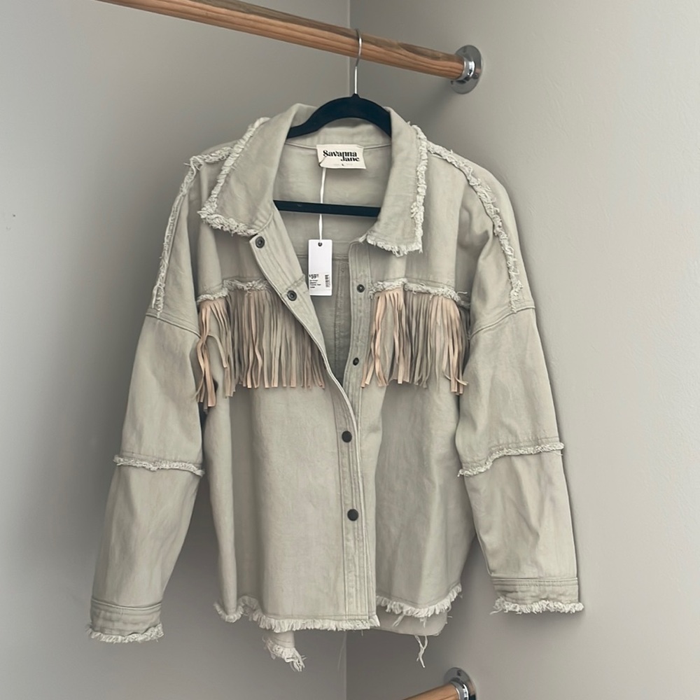 NWT Savanna Jane cotton fringe oversized jacket